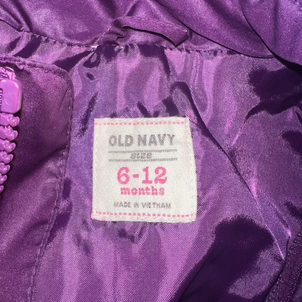 Old Navy Kids Purple Quilted Puffer Jacket Snowflake Logo 6-12 Months